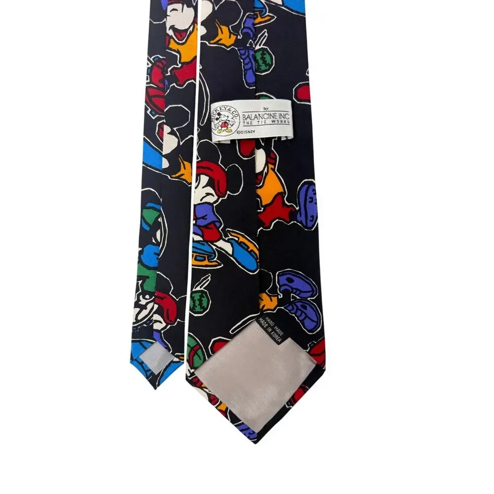 Vintage 90s Disney Mickey Mouse Sports Silk Tie Balancine Korea 58.5